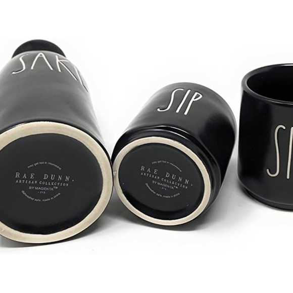 RAE Dunn SAKE Pitcher SIP Cups Matte Black Ceramic Set NIB - Picture 2 of 2